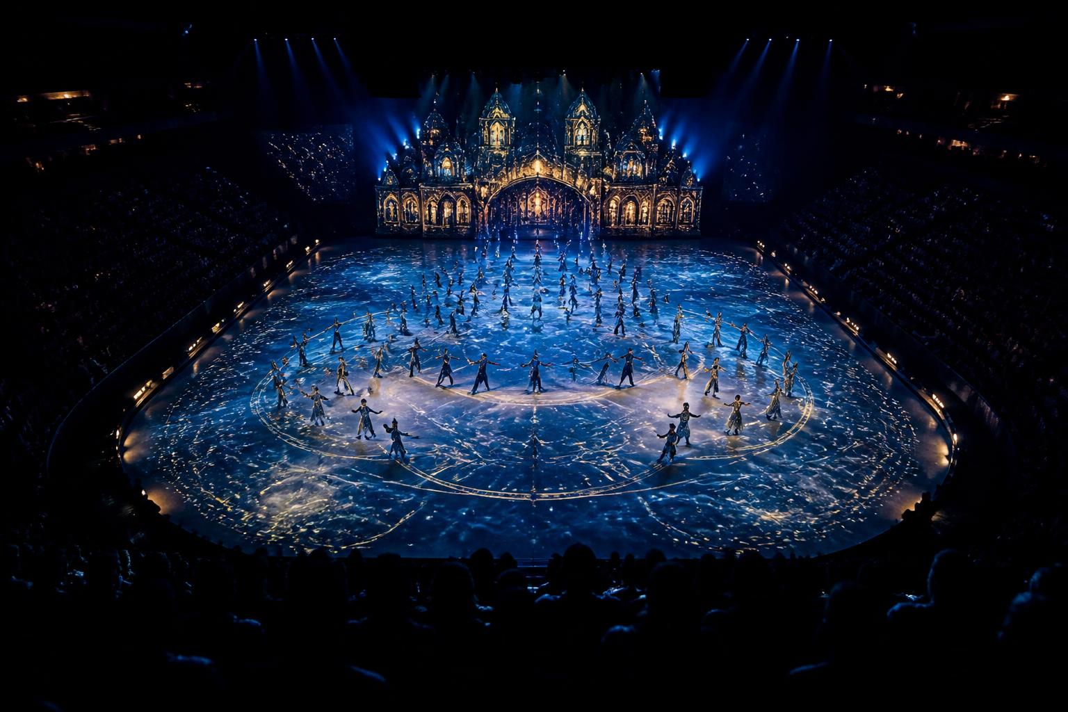 Veduta aerea di una produzione Movie On Ice in arena